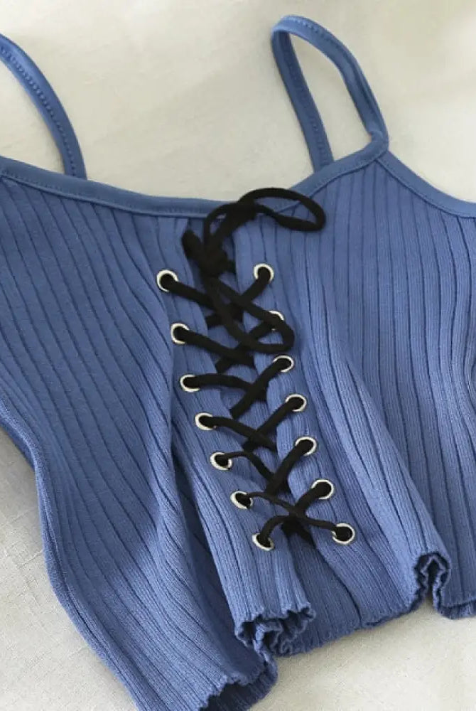 Lace-Up Black Cropped Cami Clothing