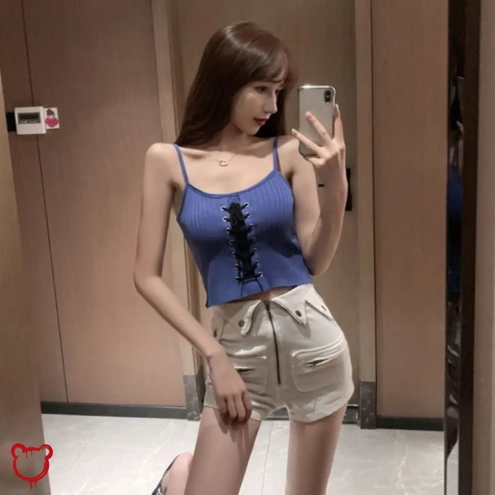 "Lace - Up Black Cropped Cami" - The Cursed Closet