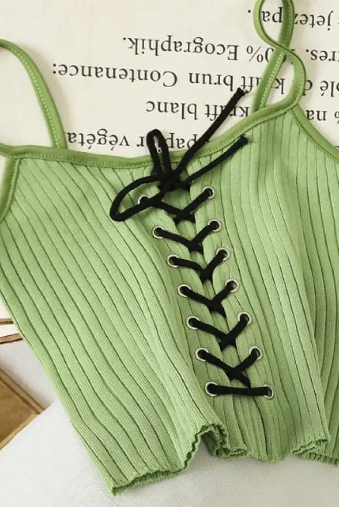 "Lace - Up Black Cropped Cami" - The Cursed Closet