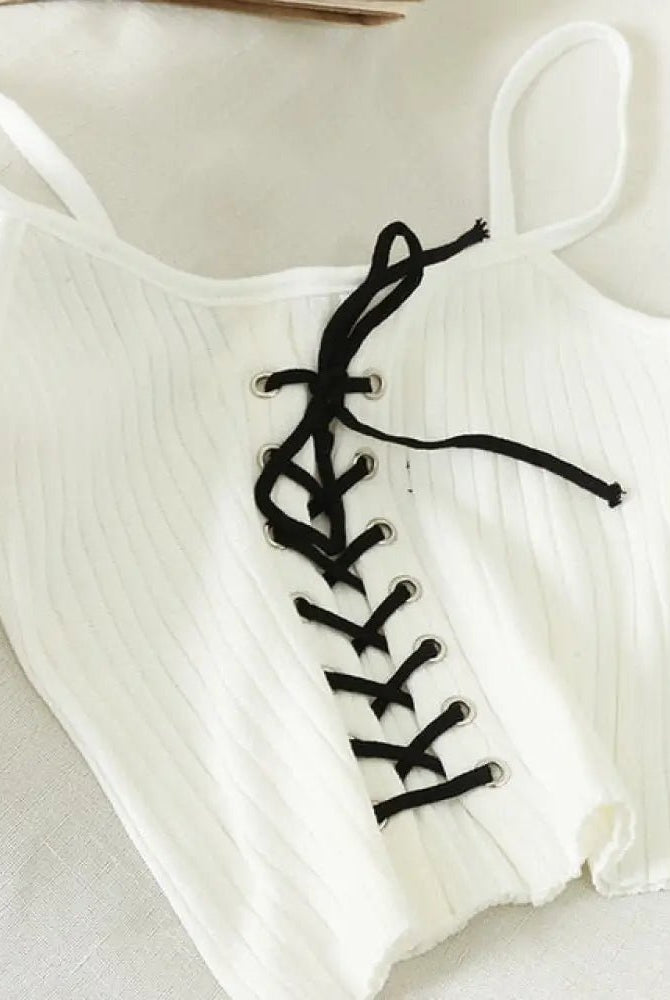 "Lace - Up Black Cropped Cami" - The Cursed Closet