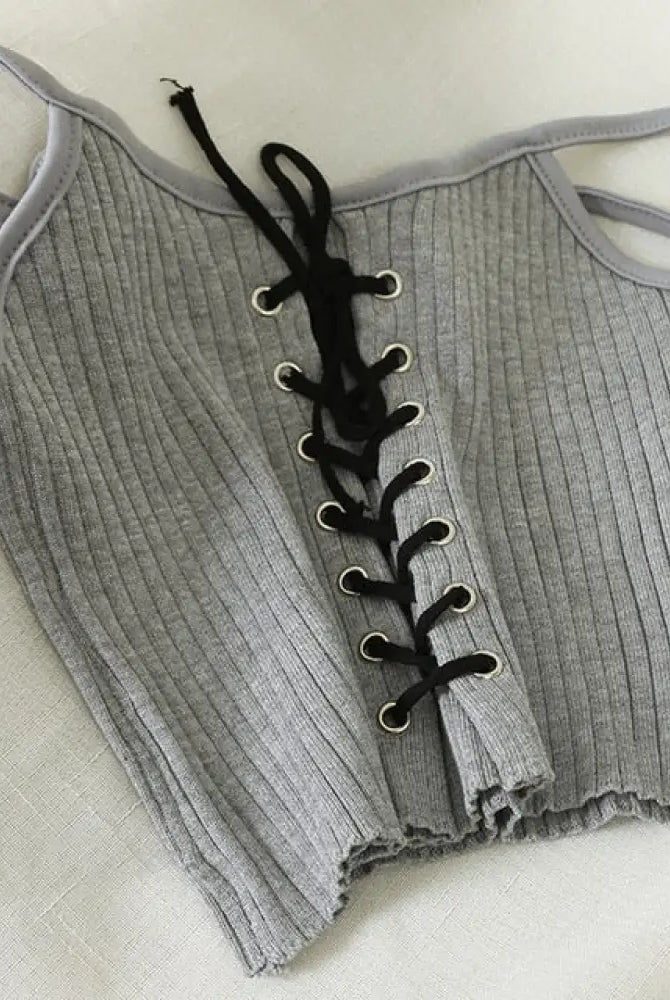 "Lace - Up Black Cropped Cami" - The Cursed Closet