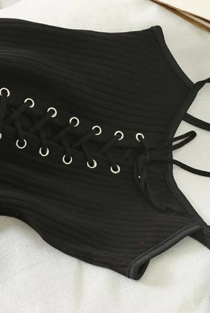 "Lace - Up Black Cropped Cami" - The Cursed Closet