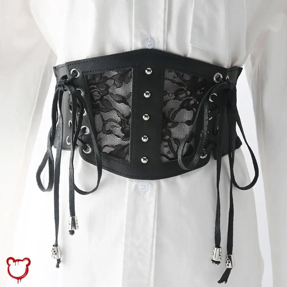 Lace - Up PU Corset Belt, Black - The Cursed Closet