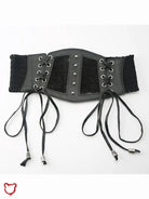 Lace - Up PU Corset Belt, Black - The Cursed Closet