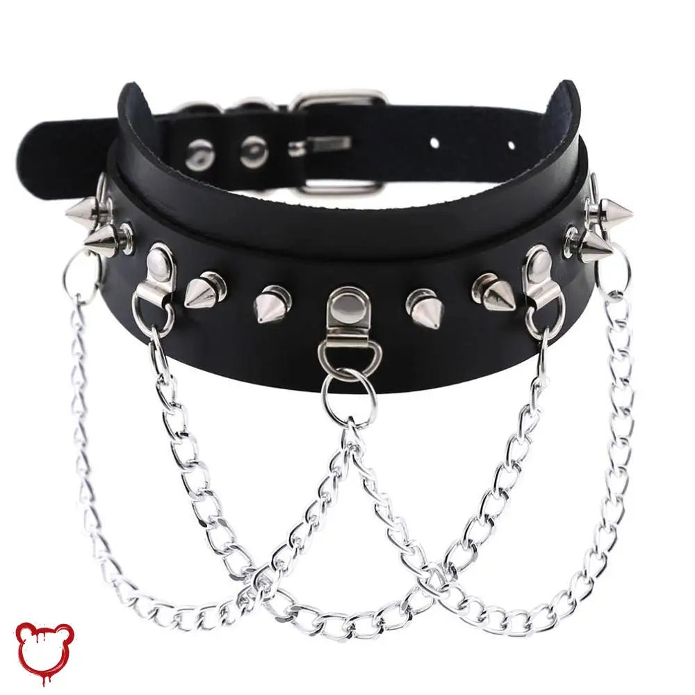 Leather stud choker with chains. - The Cursed Closet