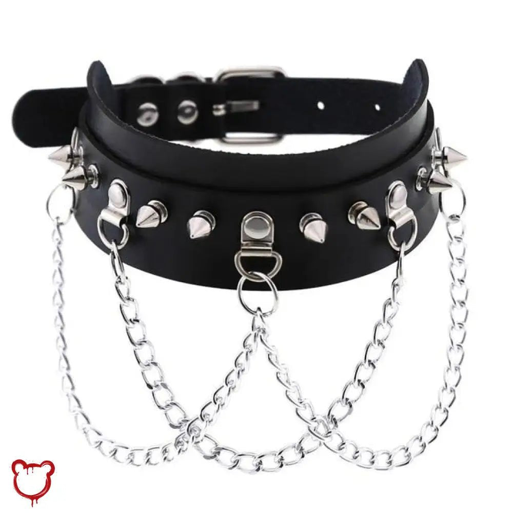Leather stud choker with chains. - The Cursed Closet