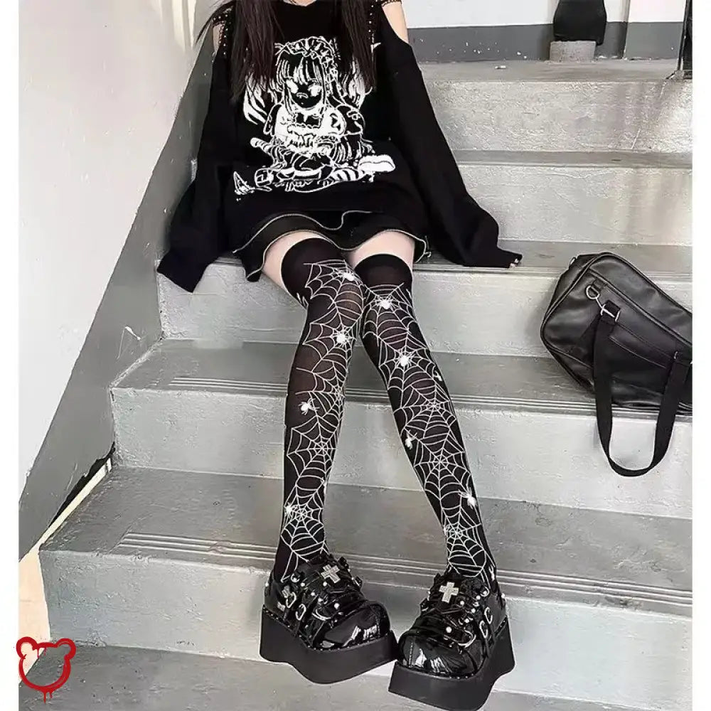 Lolita - Style Black Stockings - The Cursed Closet