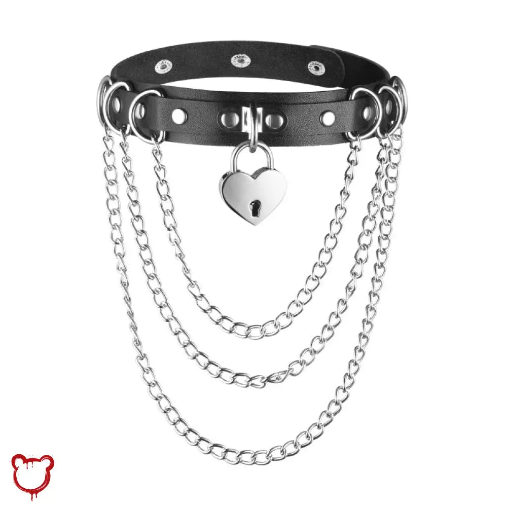 Love Hurts' Black Heart Padlock Chain Choker - The Cursed Closet