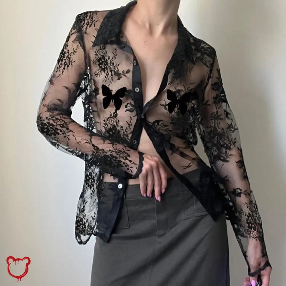 Mesh Butterfly Blouse Top - The Cursed Closet