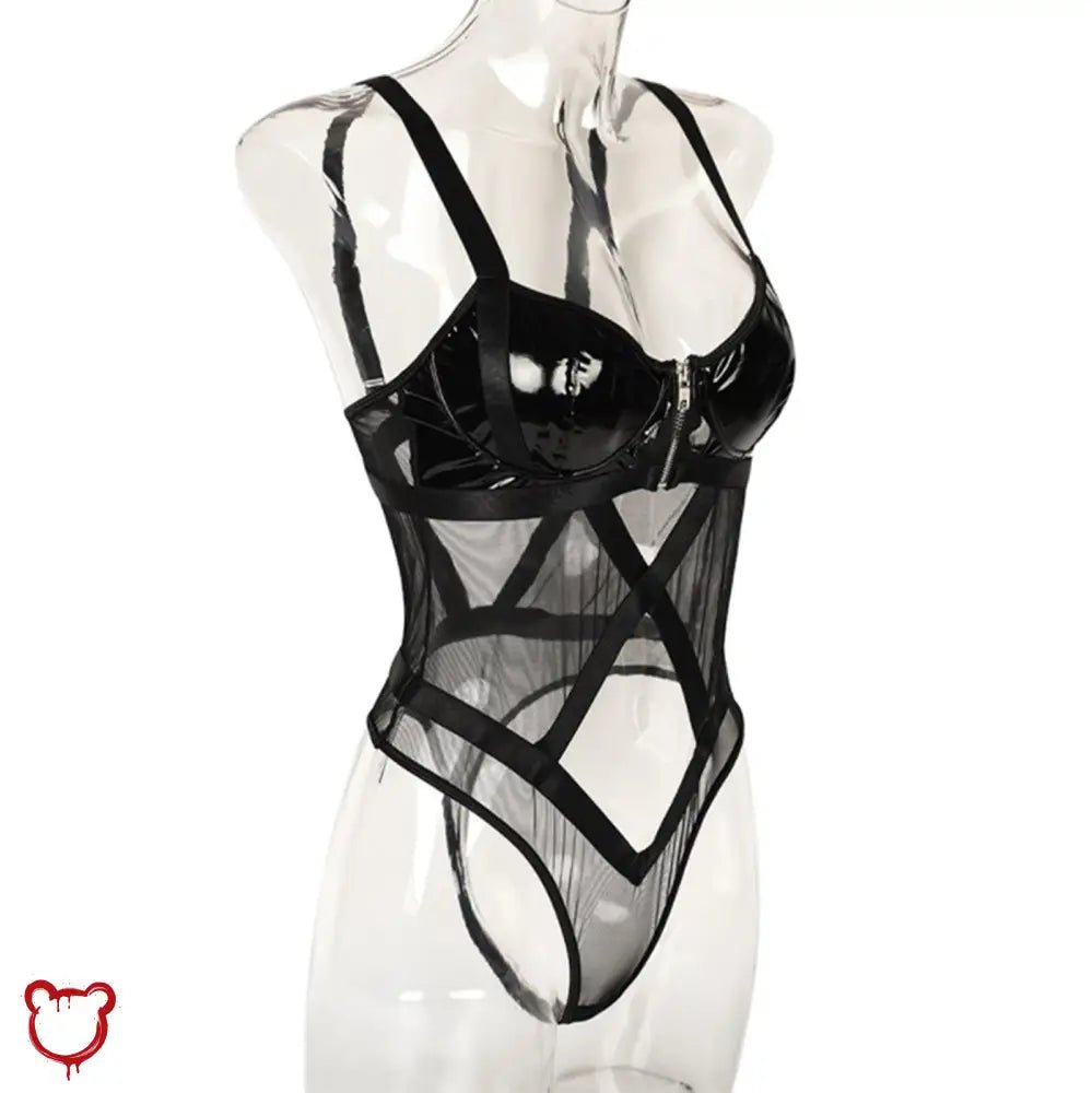 "Mesh Patent Goth Bodysuit" - The Cursed Closet
