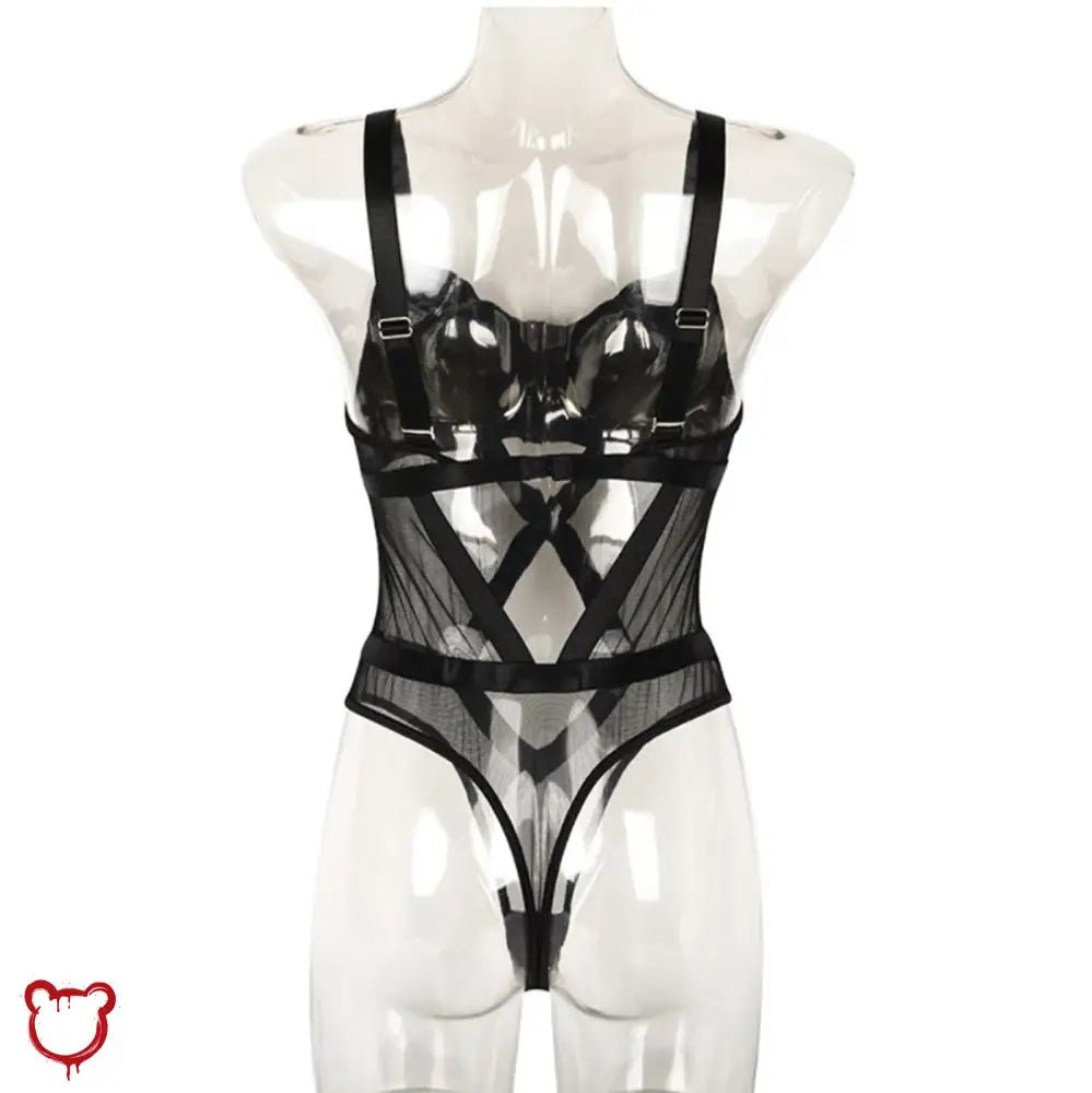"Mesh Patent Goth Bodysuit" - The Cursed Closet
