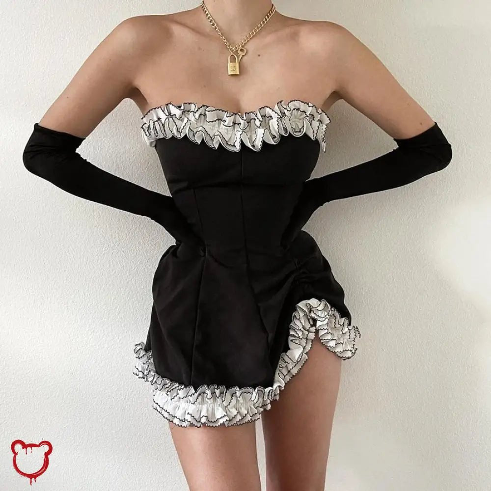 Monochrome Frill Sleeve Dress - The Cursed Closet