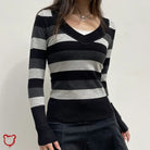 Monochrome V - Neck Striped Sweater - The Cursed Closet