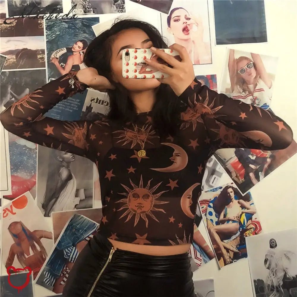 Moon & Star Black Mesh Top' - The Cursed Closet