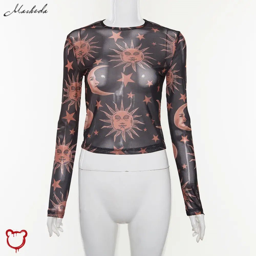 Moon & Star Black Mesh Top' - The Cursed Closet