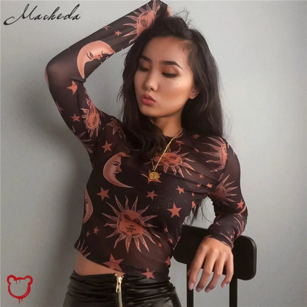 Moon & Star Black Mesh Top' - The Cursed Closet