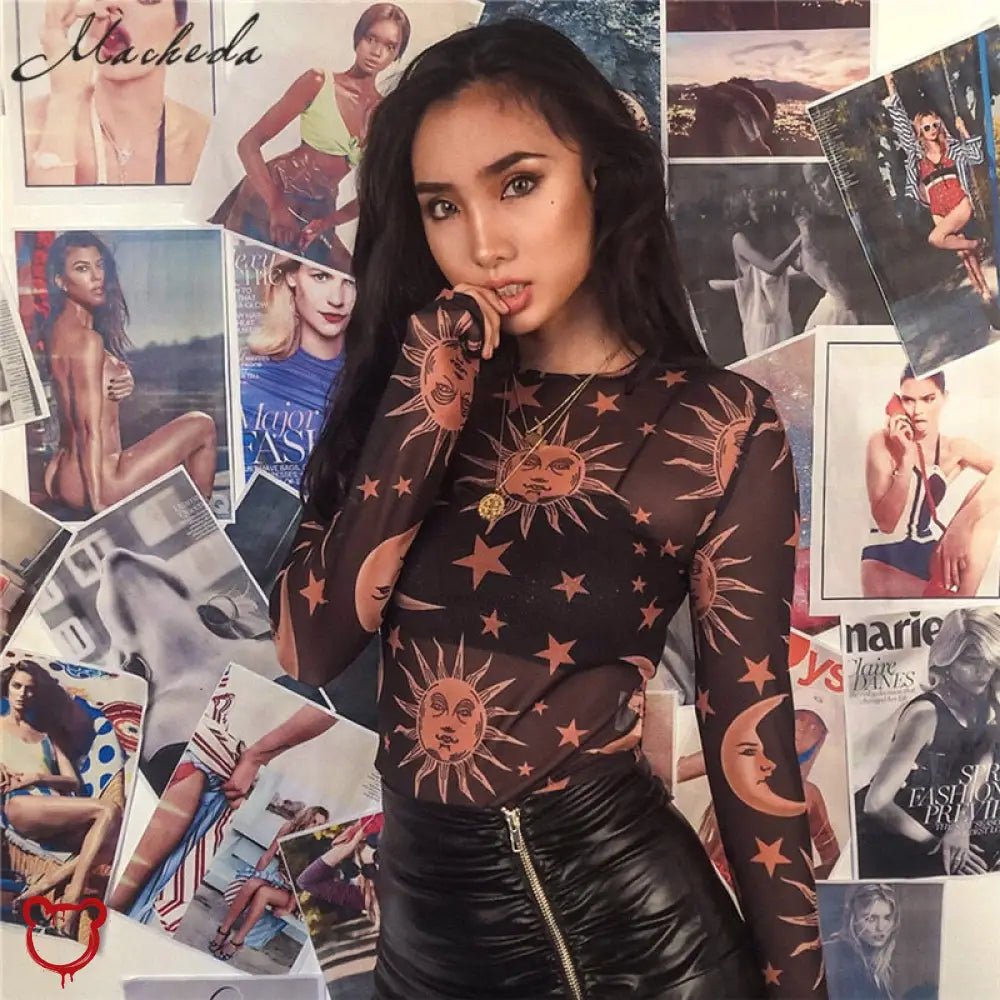 Moon & Star Black Mesh Top' - The Cursed Closet