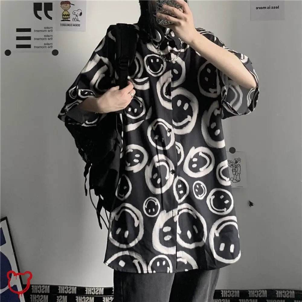 "Oversize Black Smiley Shirt" - The Cursed Closet