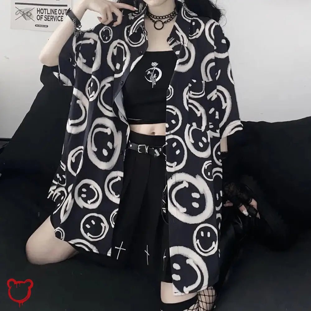 "Oversize Black Smiley Shirt" - The Cursed Closet