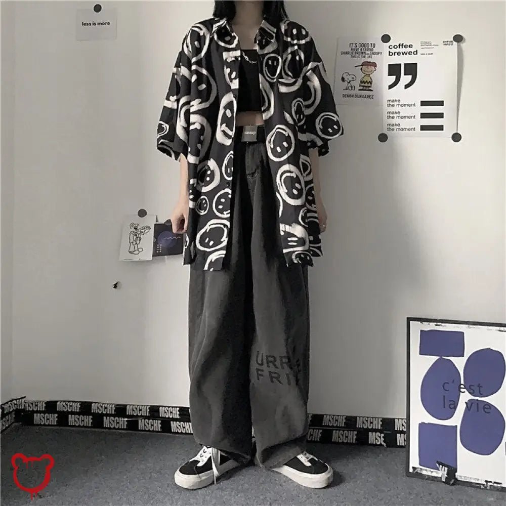 "Oversize Black Smiley Shirt" - The Cursed Closet