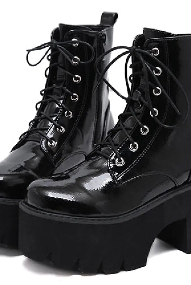 "Patent Platform Lace - up Boots" - The Cursed Closet