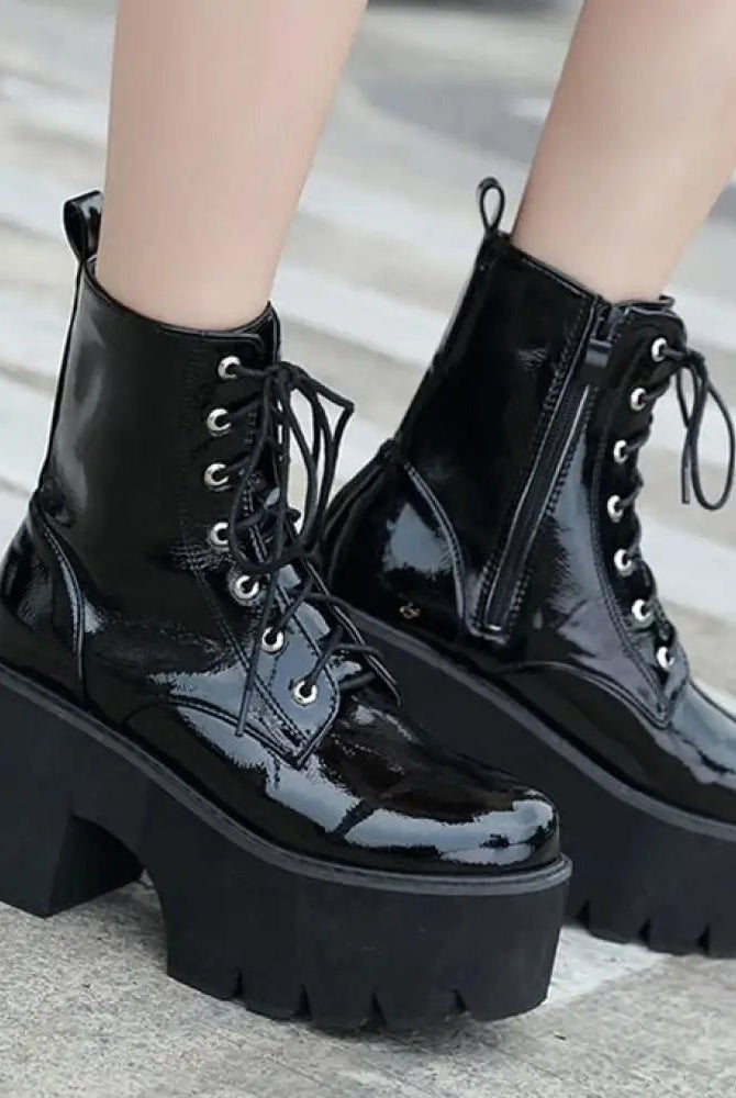 "Patent Platform Lace - up Boots" - The Cursed Closet