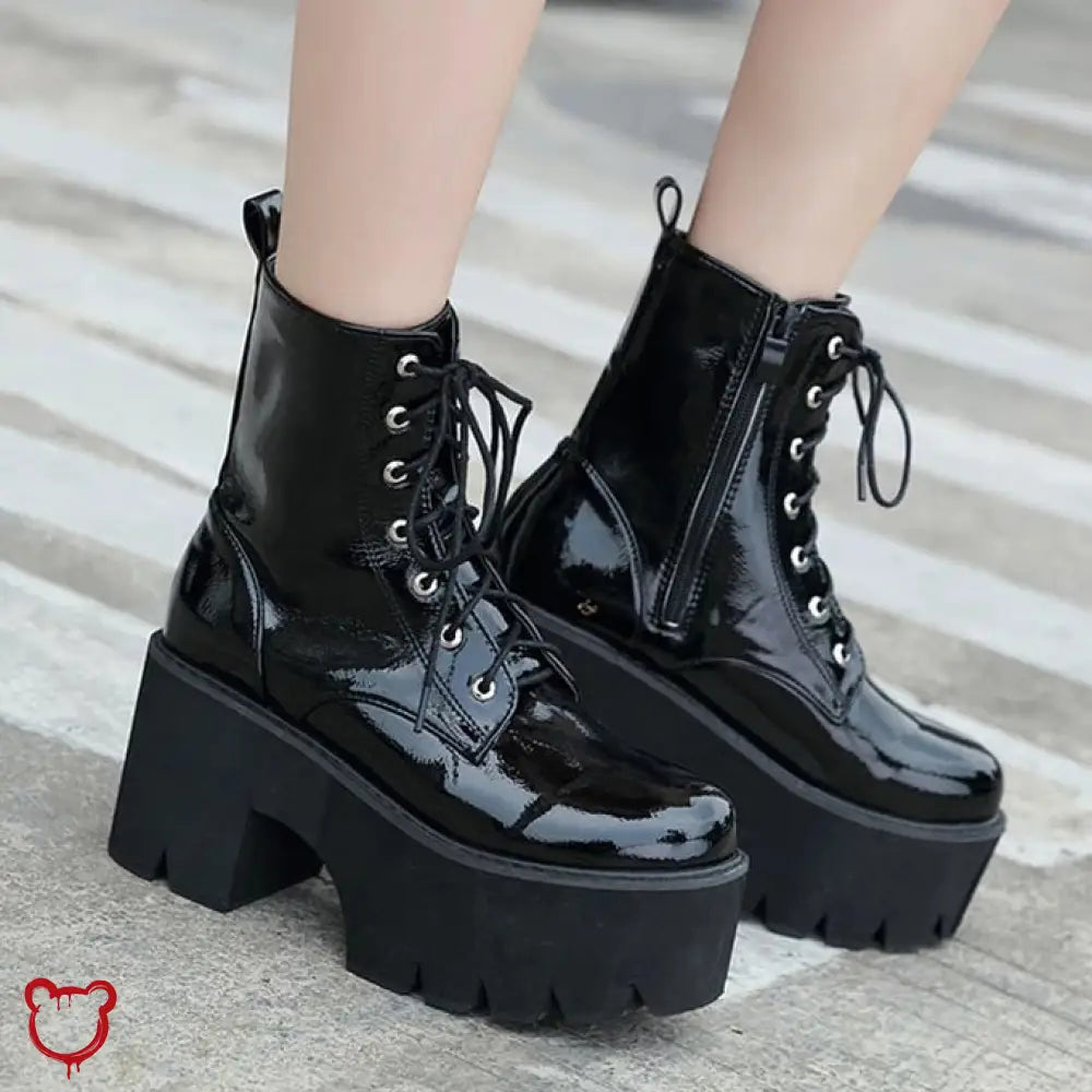 Patent Platform Lace-Up Boots Footwear