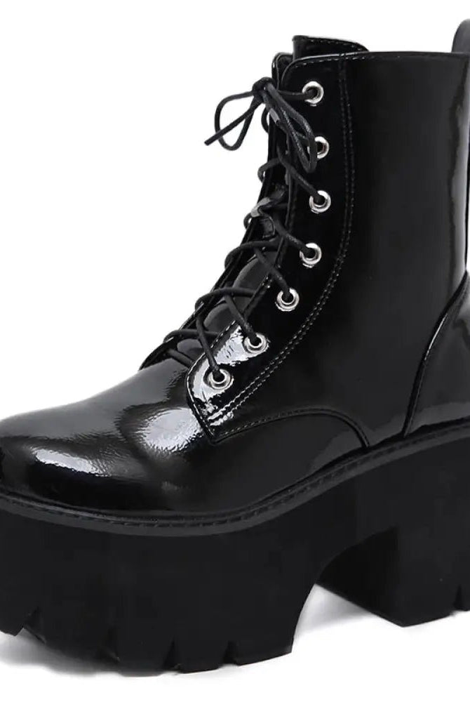 "Patent Platform Lace - up Boots" - The Cursed Closet