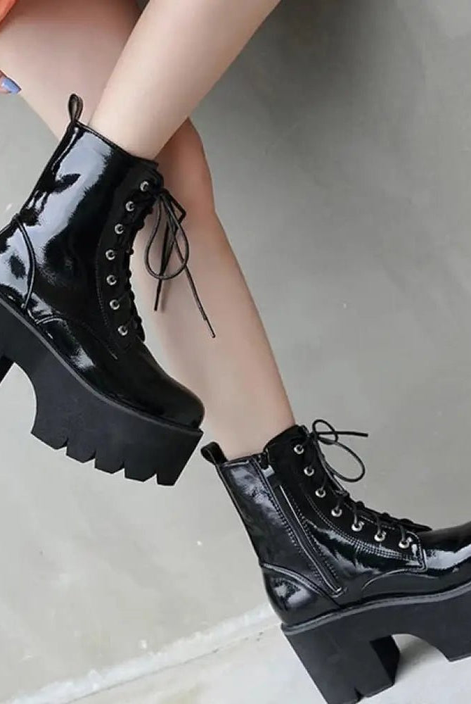 "Patent Platform Lace - up Boots" - The Cursed Closet