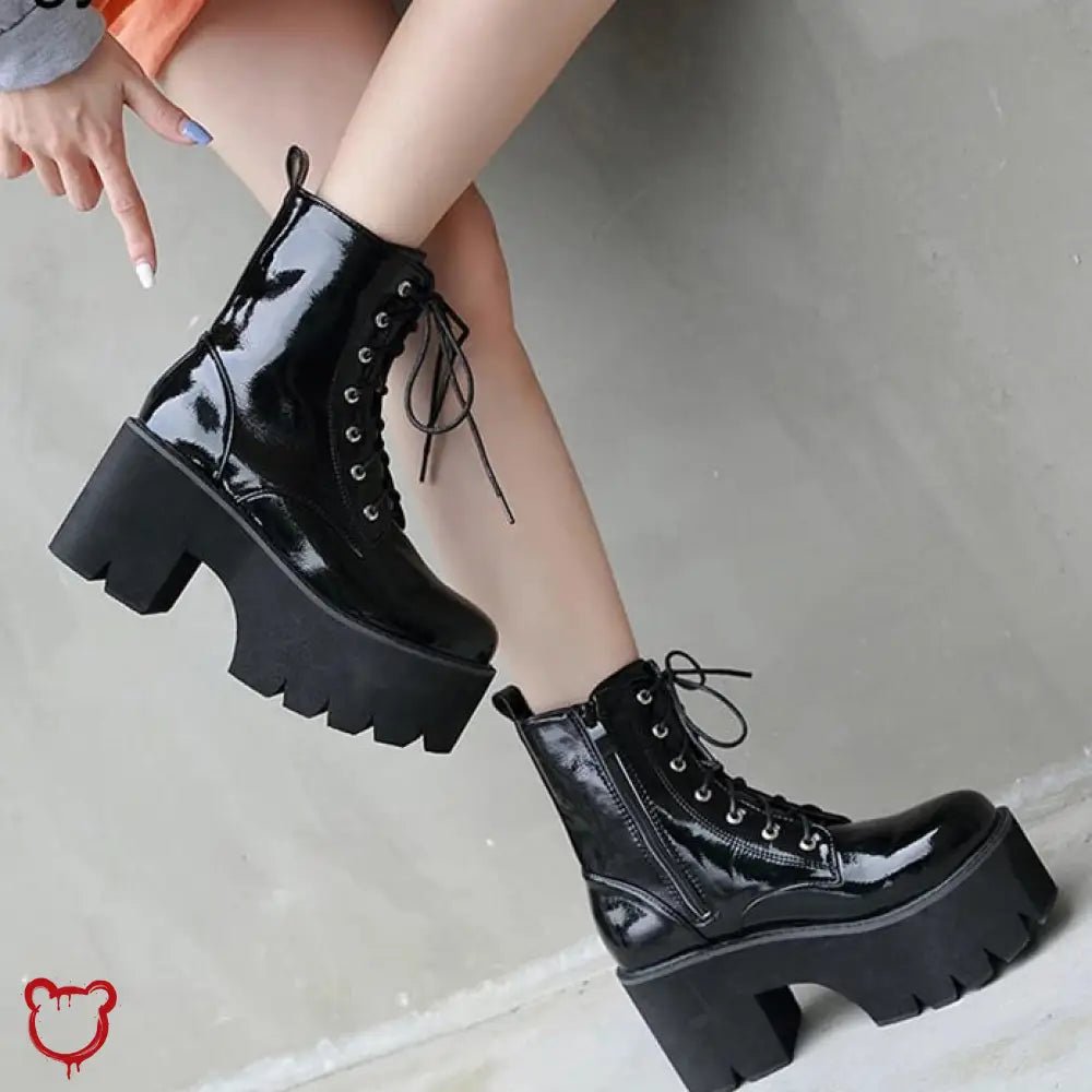 "Patent Platform Lace - up Boots" - The Cursed Closet