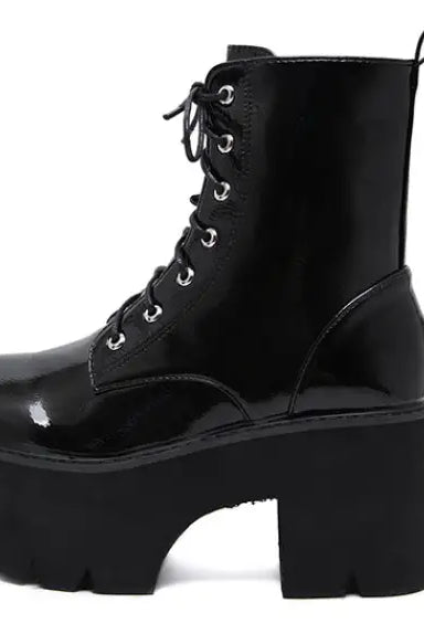 "Patent Platform Lace - up Boots" - The Cursed Closet