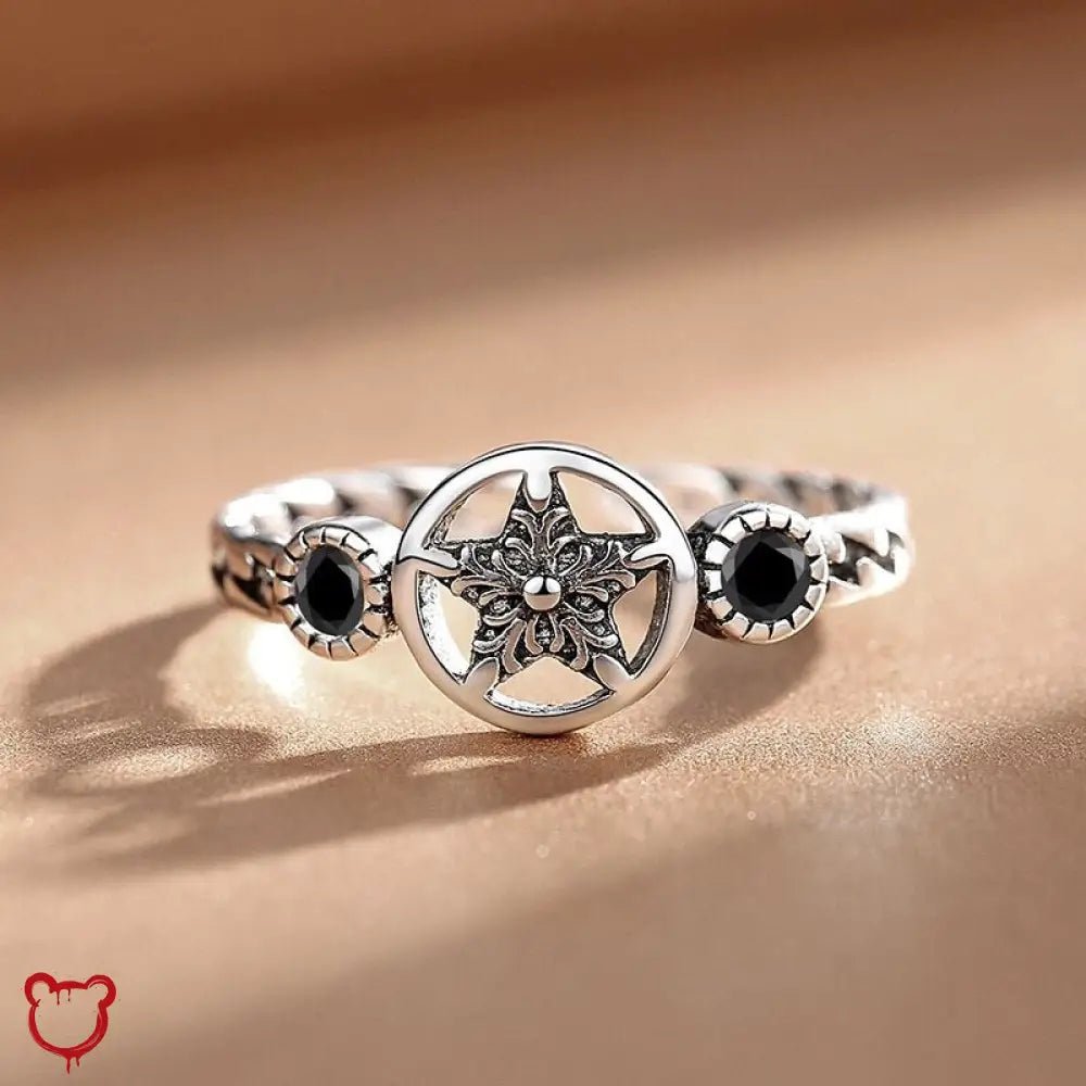 Pentagram Black Stone Ring - The Cursed Closet