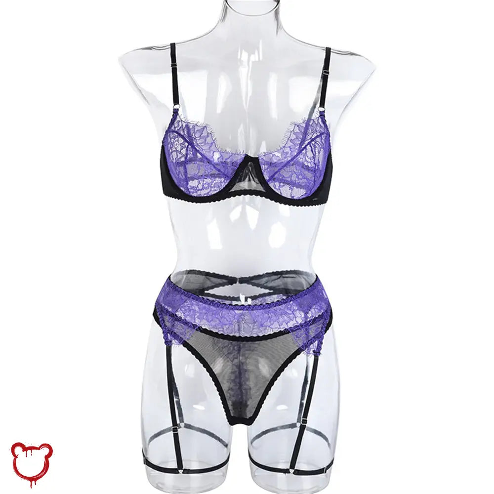 Purple Black Lace Lingerie Set Clothing