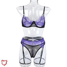Purple Black Lace Lingerie Set Clothing