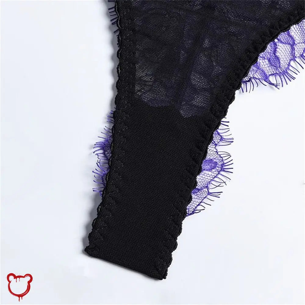 Purple Black Lace Lingerie Set Clothing