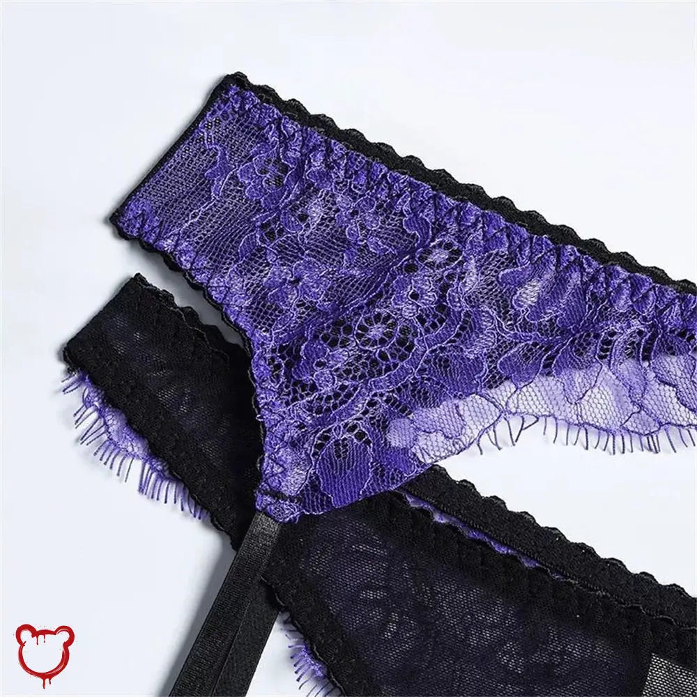 Purple Black Lace Lingerie Set Clothing