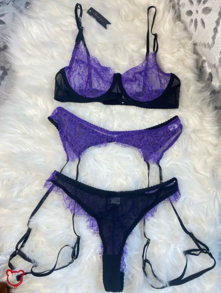 Purple Black Lace Lingerie Set - The Cursed Closet