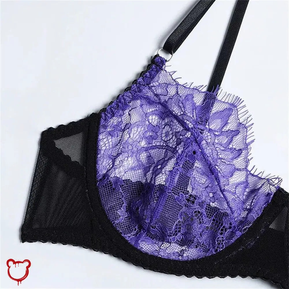 Purple Black Lace Lingerie Set Clothing
