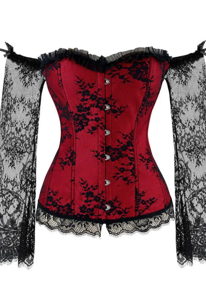 Red Lace Off - Shoulder Corset: Sizes S - 6XL - The Cursed Closet