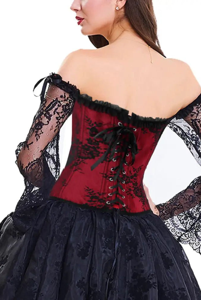 Red Lace Off - Shoulder Corset: Sizes S - 6XL - The Cursed Closet