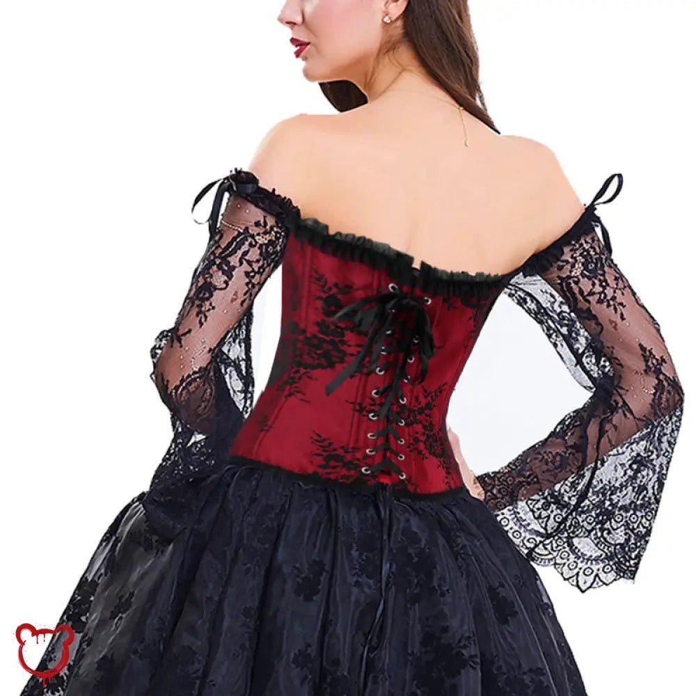 Red Lace Off - Shoulder Corset: Sizes S - 6XL - The Cursed Closet