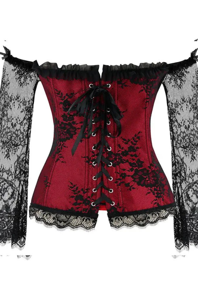 Red Lace Off - Shoulder Corset: Sizes S - 6XL - The Cursed Closet