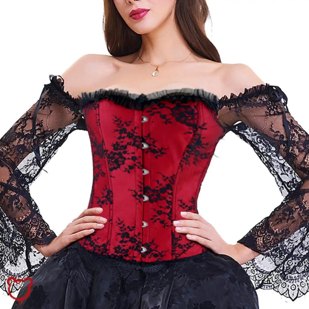 Red Lace Off - Shoulder Corset: Sizes S - 6XL - The Cursed Closet