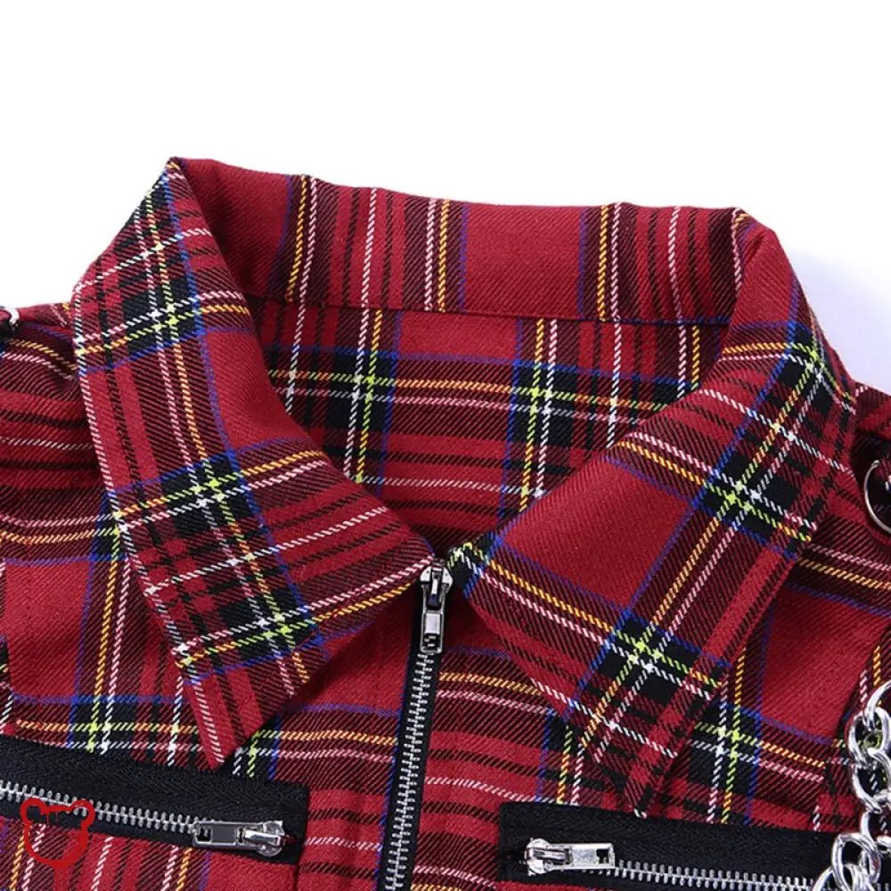 Red Plaid Zip Crop Top - The Cursed Closet