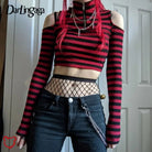 Red Stripe Cold Shoulder Top - The Cursed Closet