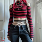 Red Stripe Cold Shoulder Top - The Cursed Closet