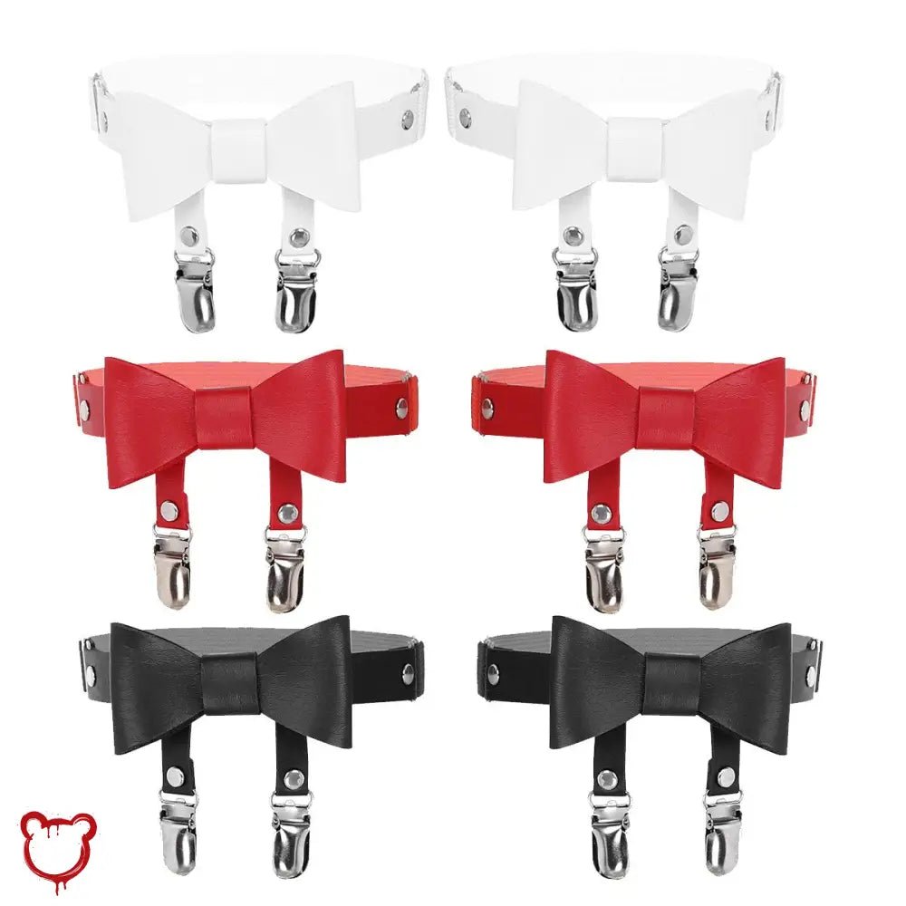"Red/Black Faux Leather Bow Garters" - The Cursed Closet