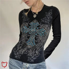 Rhinestone Cross Grunge Top - The Cursed Closet