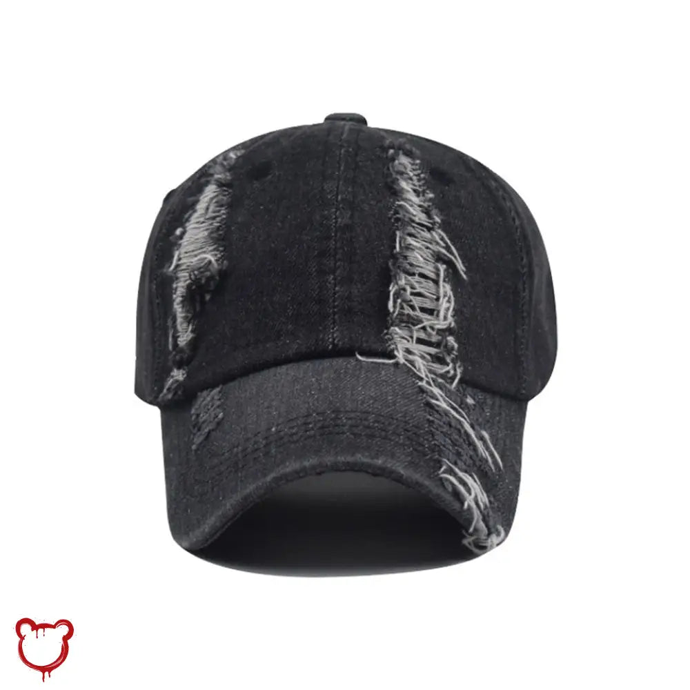 "Ripped Embroidered Black Cap" - The Cursed Closet