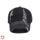 "Ripped Embroidered Black Cap" - The Cursed Closet